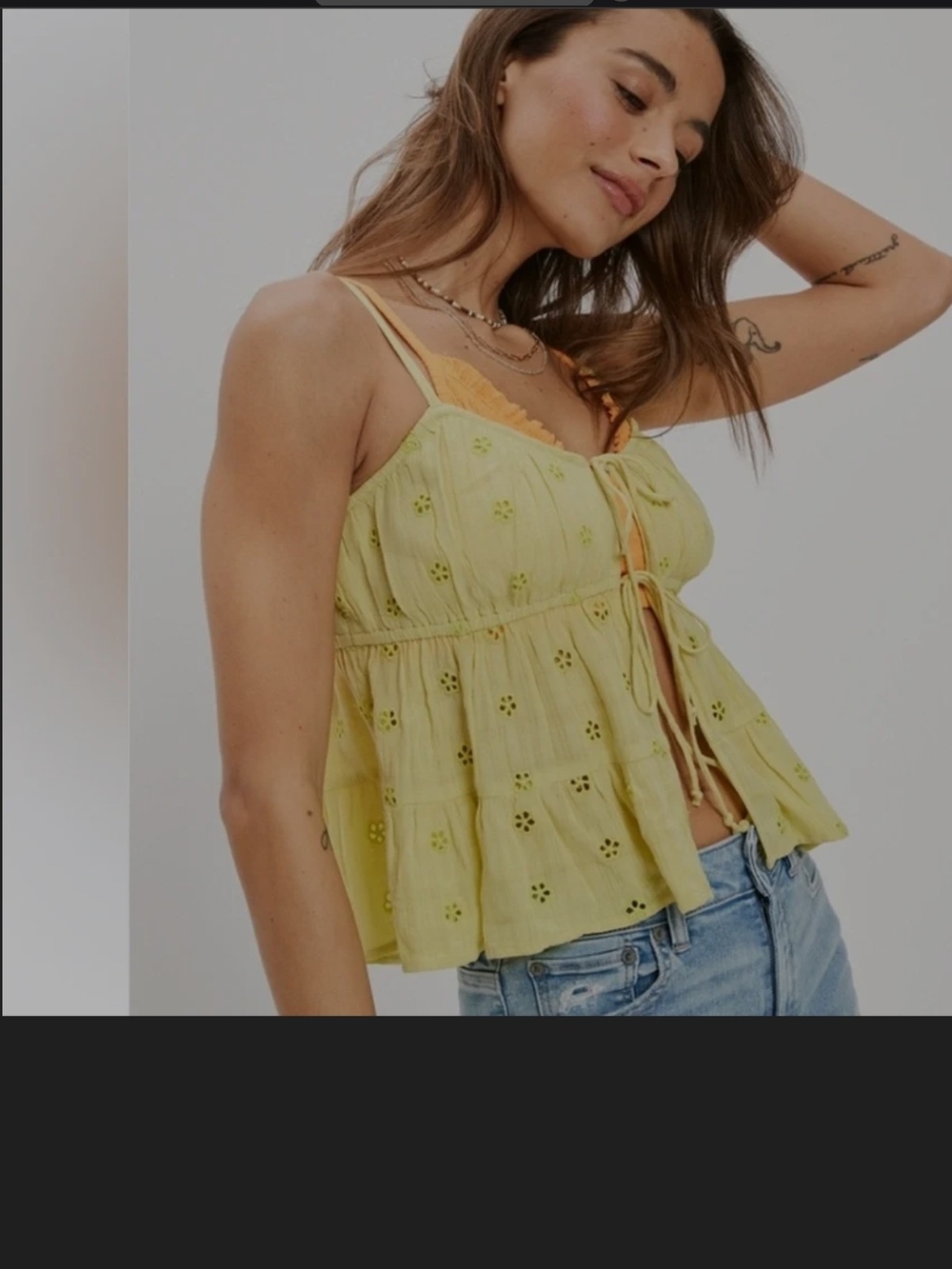 American Eagle Outfitters Yellow Eyelet Tie-Front Camisole Part Of 3 For 25 Sale